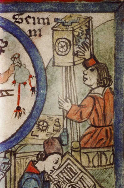 El baile cósmico,<br/> por Alfredo Behrens 1 Relojero medieval Atril press